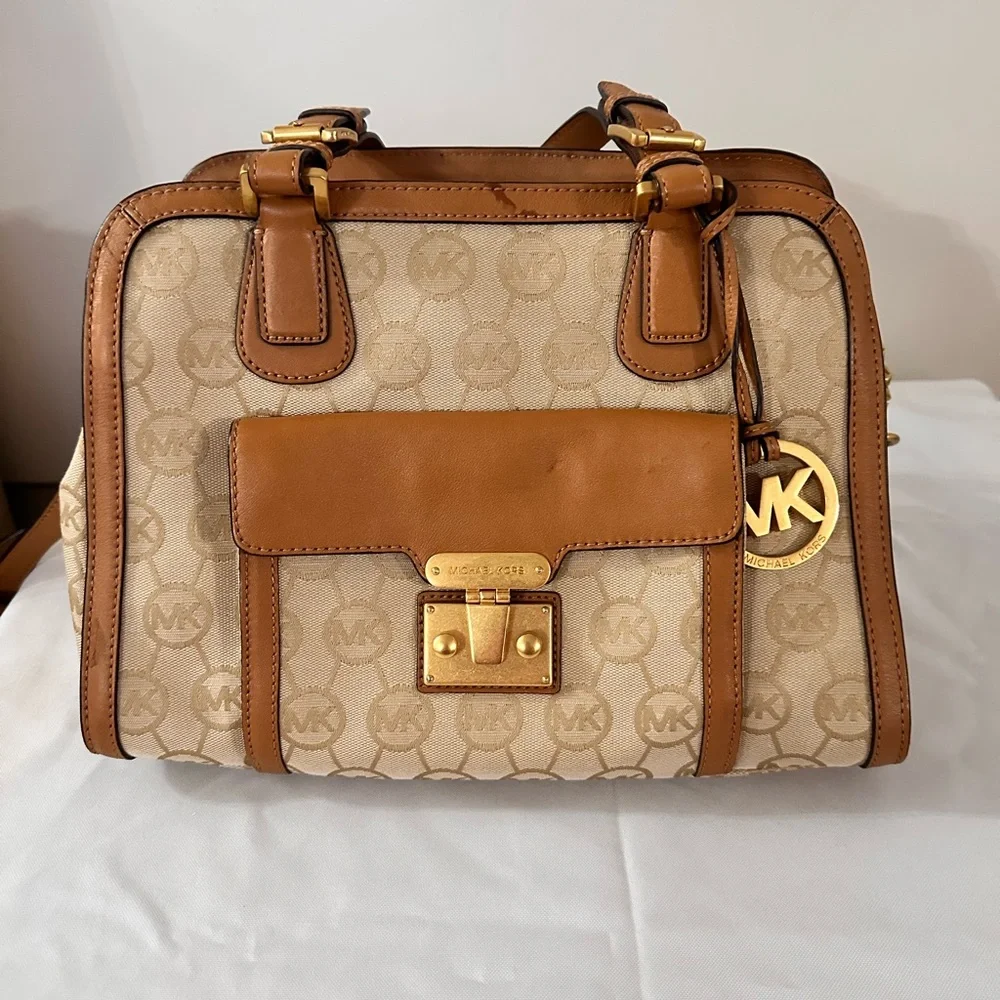 Michael Kors Cream and Tan Satchel